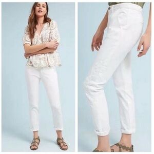 Chino by Anthropologie Relaxed White Embroidered Pants 28